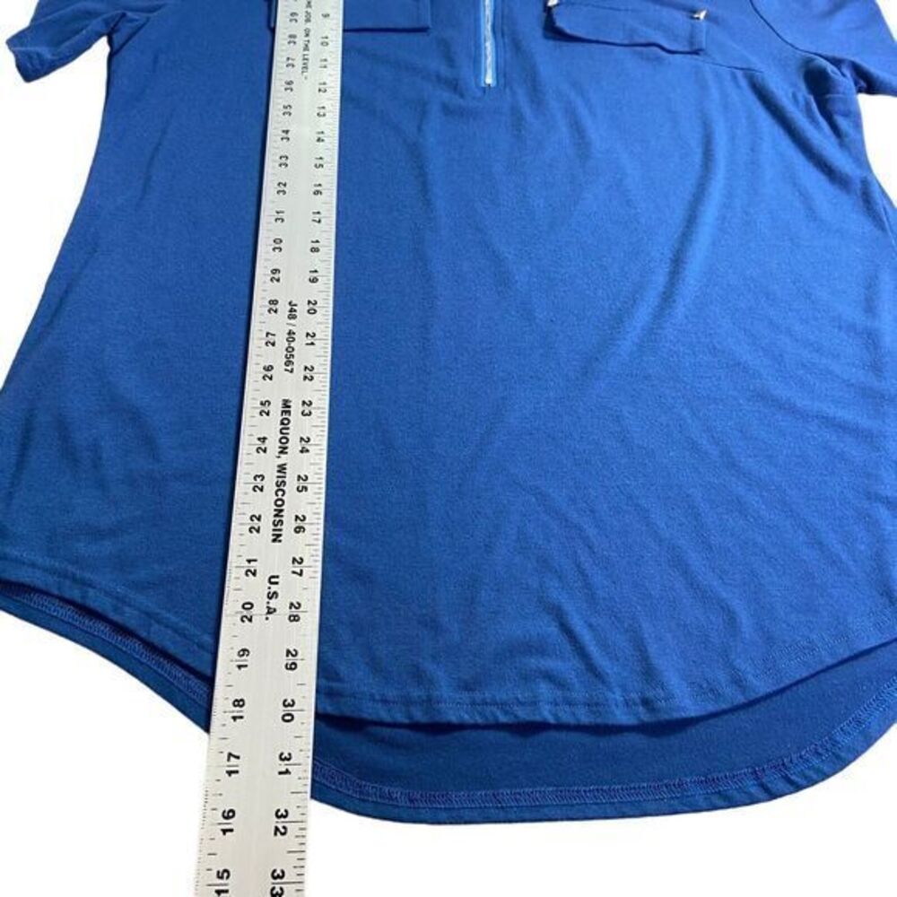 Elegant Blue Zip-Up Women's Blouse - Picture 9 of 9